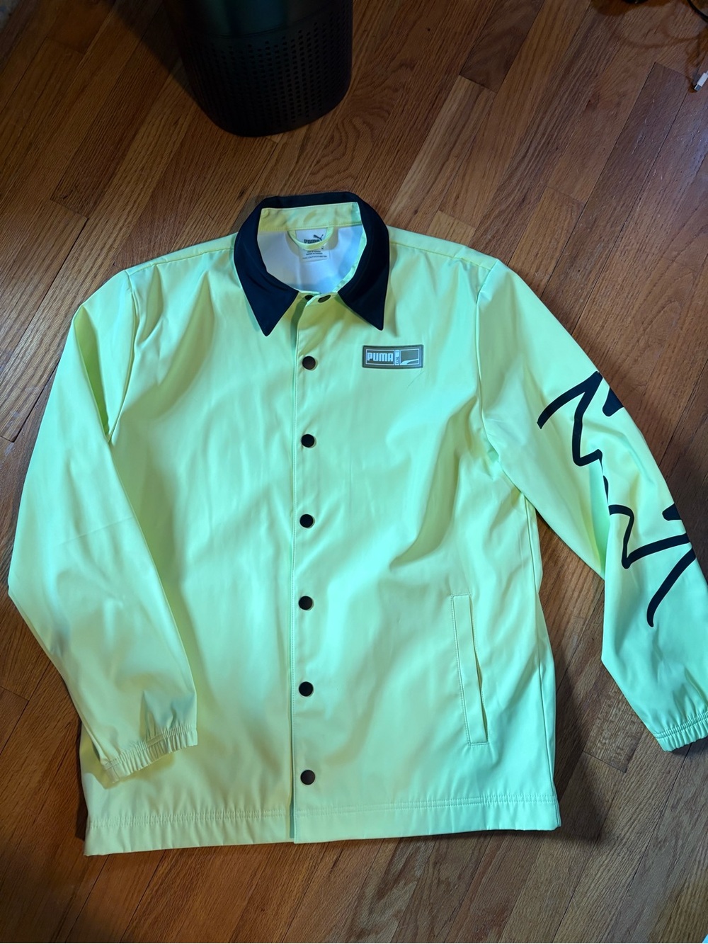 PUMA Hoops Neon Yellow Coach Jacket with Black Collar